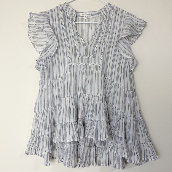 Blu Pepper Tops - Blu Pepper Peasant Top Shirt White Blue Stripes Flutter Sleeve Tunic Women’s M